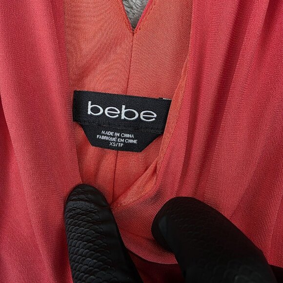 Bebe Dress Womens Extra Small Coral Pleated Mini Gold Necklace Halter Party - Picture 3 of 11